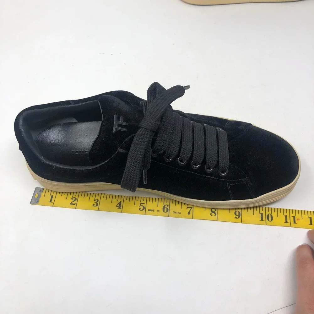 Tom‎ Ford Velvet Sneakers Mens 8 Black Low Top J0874T Made in Italy